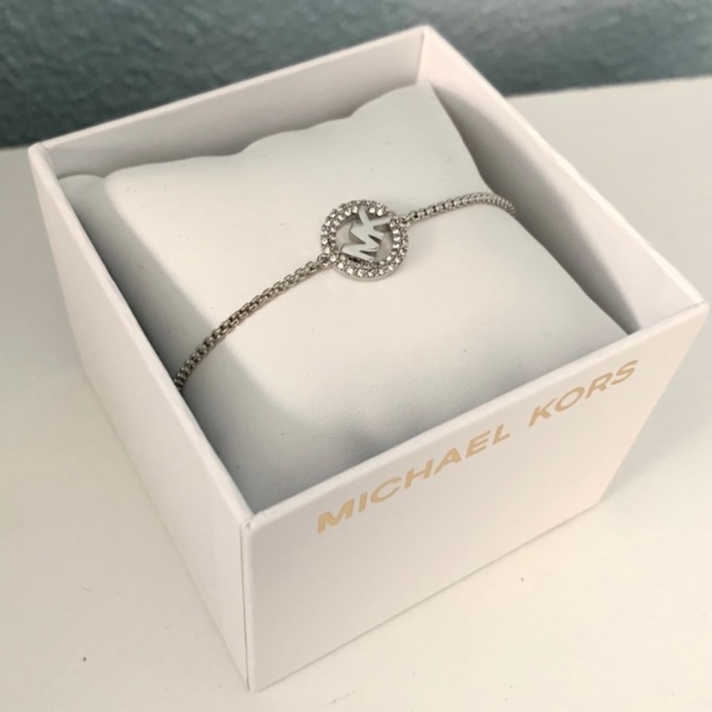 NWT authentic MK silver tone logo adjustable bracelet - Picture 2 of 6